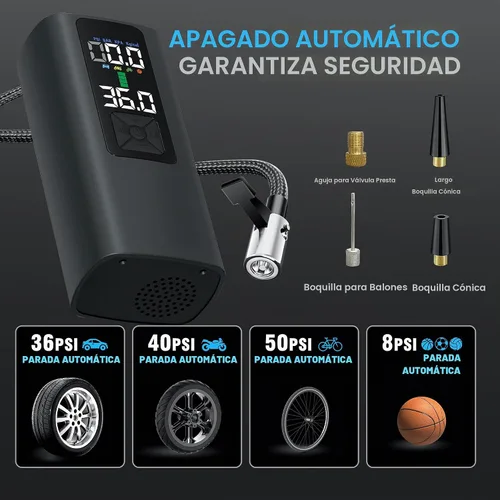 Vista 5 de Inflador de neumáticos, compresor de aire portátil, bomba de aire automática para neumáticos de automóvil, accesorios de automóvil con manómetro