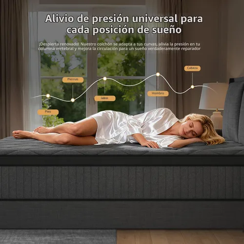 Vista 6 de Colchón negro Queen, colchón híbrido de 10 pulgadas, tamaño Queen, firmeza media con espuma viscoelástica y resortes en bolsillo, funda transpirable