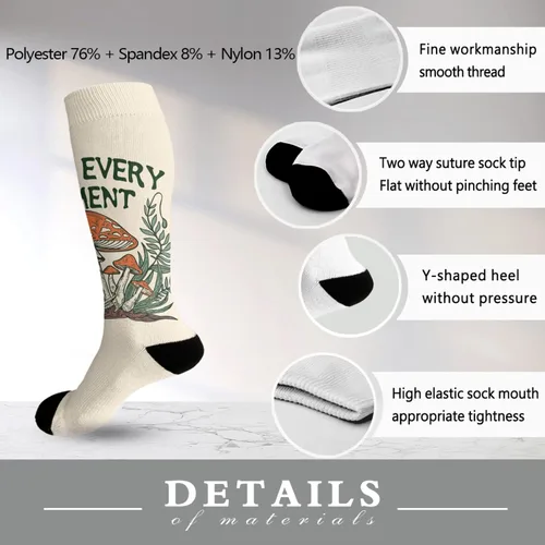 Vista 6 de devor Womens Athletic Socks Trouser Sock for Girls High Knee Sock Cute Enjoy every moment Mushroom Socks