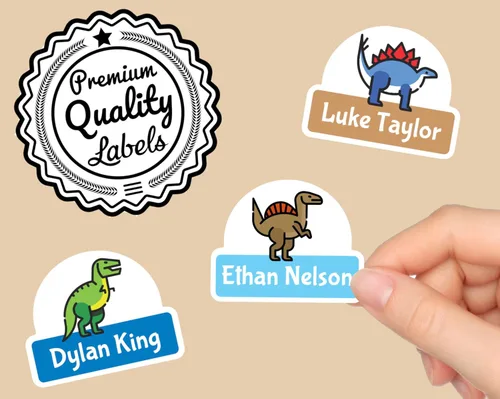 Vista 3 de Etiquetas lindas de nombre de dinosaurio personalizables 16 a 128 unidades, etiquetas perfectas para niños para guardería y suministros escolares