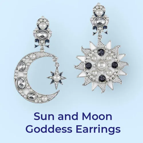 Vista 2 de Pendientes de diosa del sol y la luna, joyería de moda de cristal para mujer, aretes colgantes con poste celestial, asimétricos, chapados en plata