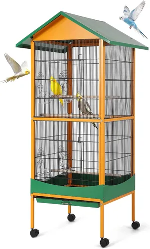 Vista 10 de Garvee Jaula para pájaros, jaula para pájaros extra grande de 66 pulgadas de alto, con bandeja extraíble, techo impermeable, fácil de limpiar