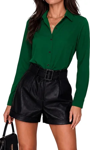 Vista 16 de Blusas de negocios para mujer, de manga larga, sin arrugas, con botones, ajuste clásico, cuello para el trabajo y la oficina