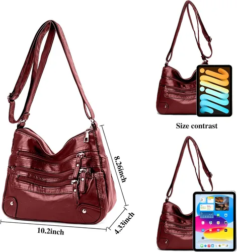Vista 4 de WITERY Bolso Crossboby para mujer Bolso de hombro de piel sintética suave con múltiples bolsillos con correa ajustable