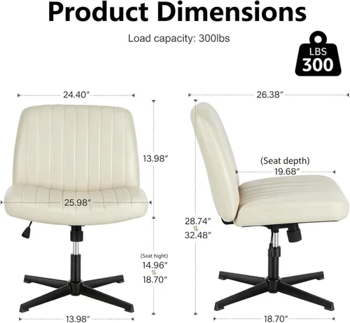 Vista 2 de DUMOS Silla cruzada con patas cruzadas, silla de tocador sin ruedas 2-Base doble beige