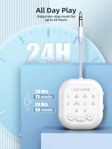 Vista 6 de Receptor transmisor Bluetooth 5.4, transmisor inalámbrico 2 en 1 de baja latencia para avión, TV, PC, interruptor, compatible con emparejamiento
