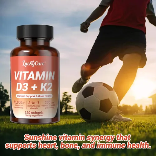 Vista 5 de Vitamina D3 K2 10000 UI Softgels 120 Coco, Apoyo a los Huesos Inmune 120 coconut oil softgels with K2 (MK-7) 200mcg. Supports calcium absorption