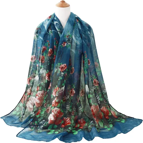 Vista 2 de Ligeras mascadas de moda GERINLY con estampados de flores, mascada de algodón para mujer.