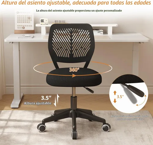 Vista 5 de JPBSTO Silla de escritorio sin brazos, silla giratoria de oficina ajustable con cojín acolchado de malla suave, silla ergonómica pequeña para Todo