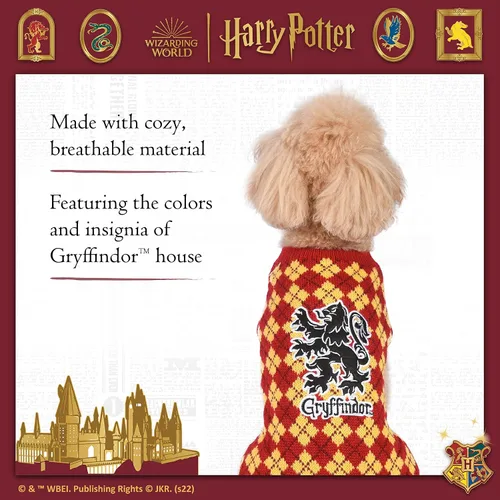 Vista 4 de Harry Potter Gryffindor Suéter para perro, ropa exterior para mascotas, ropa y accesorios para perros con licencia oficial para casas de Hogwarts