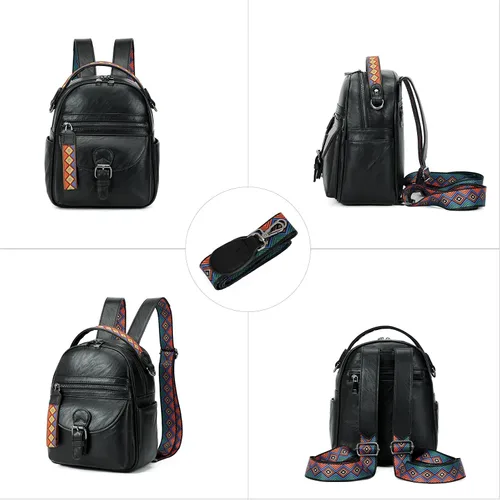 Vista 4 de KL928 Mochila pequeña para mujer, mochila de hombro a la moda, Negro -, Mochilas Daypack