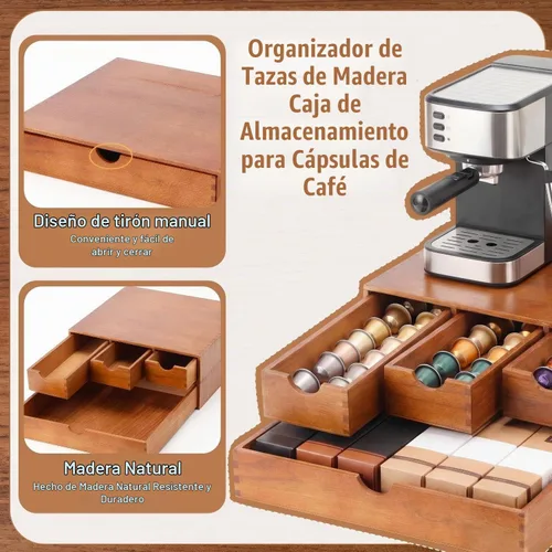 Vista 4 de Caja de té de madera del café del cajón del tenedor de la vaina Color madera
