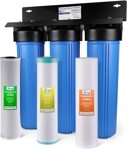 Vista 2 de iSpring Sistema de filtro de agua para toda la casa con sedimento, KDF y carbono, 3 etapas, reducción de metales pesados, modelo: WGB32B-KS