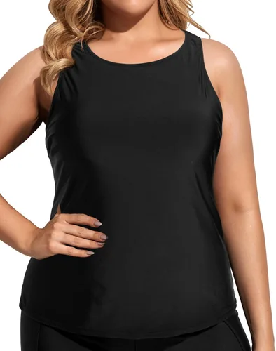 Vista 4 de Holipick - Traje de baño tankini de cuello alto para mujer, con control de abdomen, sin mangas