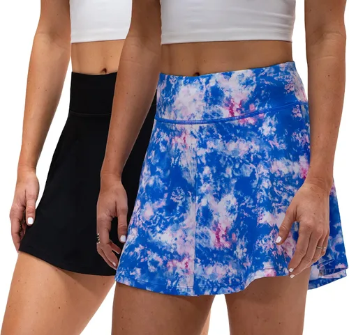 Vista 16 de DEVOPS Paquete de 2 faldas de tenis plisadas atléticas de cintura alta para mujer #1 Azul / Rojo