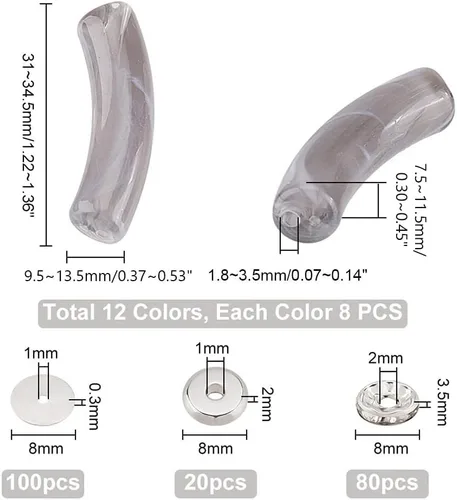 Vista 2 de PH PandaHall 296 cuentas de tubo acrílico para hacer pulseras de tubo de bambú, brazaletes de tubo curvado, cuentas de tubo curvado, cuentas