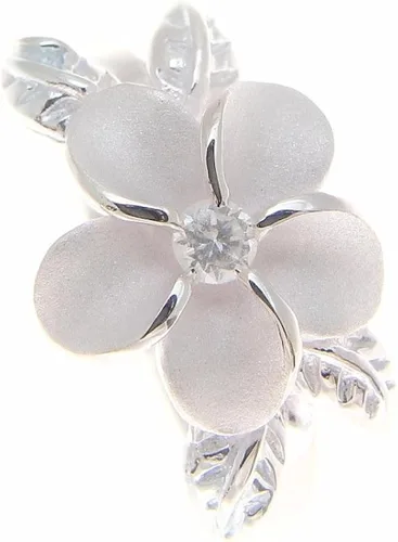 Vista 3 de Arthur's Jewelry Anillo de plata de ley 925 hawaiana de 0.472 in con flor de plumeria, hoja de maile blanca, circonita cúbica talla 1 a 11