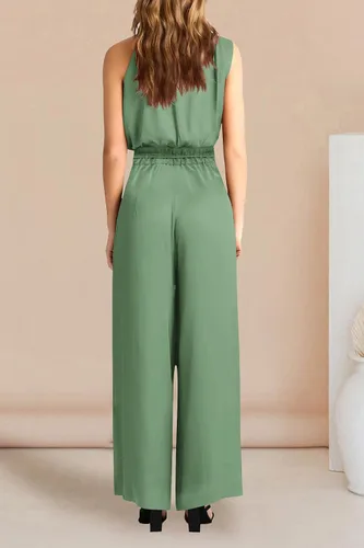 Vista 5 de PRETTYGARDEN Womens 2024 Summer Sleeveless Mock Neck Crop Tops Wide Leg Pants Set