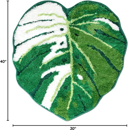 Vista 2 de Sisher Alfombra de baño de hojas verdes, alfombra grande Monstera para niños, alfombra de hoja verde, antideslizante, cómoda alfombra