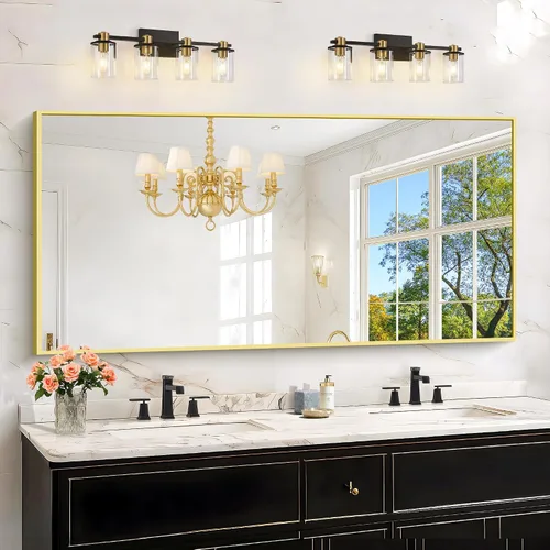 Vista 15 de KOCUUY Espejo de baño negro, espejo rectangular de 24 x 18 pulgadas para sobre el fregadero, espejo de pared decorativo moderno para dormitorio
