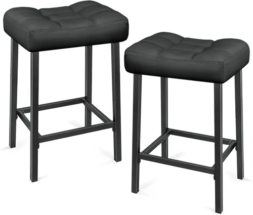 Vista 9 de ERGOSEAT Juego de 2 taburetes de bar de altura de mostrador de 24 pulgadas Parte trasera de metal - Negro