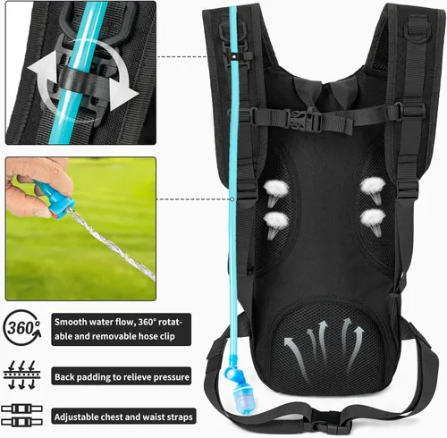 Vista 3 de Mochila de hidratación, táctica Molle Water con vejiga de agua de TPU de 2 L, para hombres y mujeres, mochila de agua ligera, paquete de hidratación