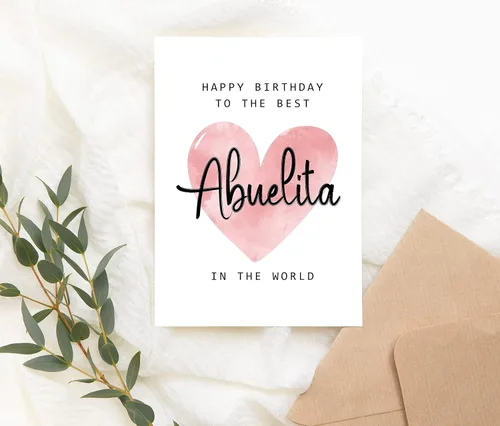 Vista 2 de Tarjeta de feliz cumpleaños con texto en inglés «To The Best Abuelita In The World» – Tarjeta de cumpleaños de Abuelita – Tarjeta de Abuelita