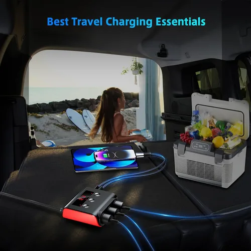 Vista 5 de SONRU - Divisor de encendedor de cigarrillos 7 en 1, divisor de encendedor de cigarrillos con 4 puertos USB de carga rápida, interruptores