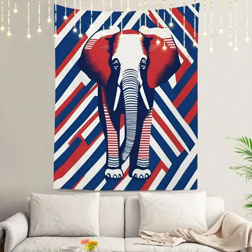 Vista 98 de Shrahala American Republican Elephant Tapestry, Red Navy Blue Striped Background Wall Hanging Hd Print Polyester Backdrop For Dorm Room Bedroom 30 X