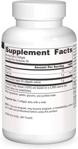 Vista 3 de Source Naturals Aceite de semilla negra para apoyo respiratorio* - 60 cápsulas blandas