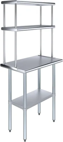 Vista 6 de Mesa de trabajo de acero inoxidable resistente aprobada por la NSF con estante inferior ajustable para cocinas, cuartos de servicio, almacenamiento