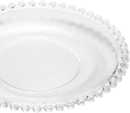 Vista 2 de WOLFF - Juego de 4 platos de postre de cristal con cuentas de perla, platos de ensalada y aperitivos de vidrio transparente de 8 pulgadas