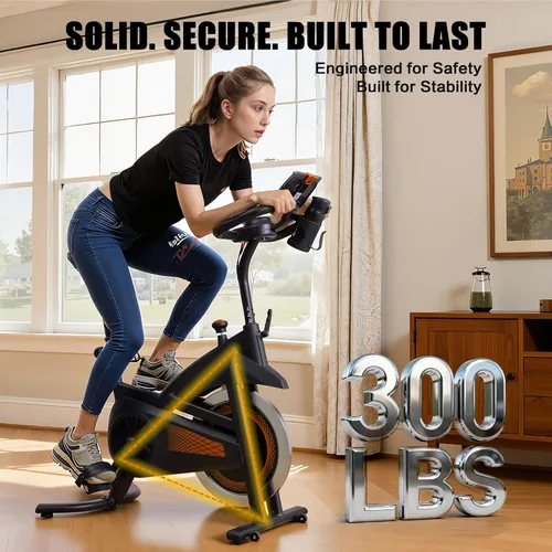 Vista 4 de Exercise Bike Stationary Bike Indoor Cycling Bicycle for Home Gym Spinning Bike 300 lbs Weight Capacity Adjustable Seat/Handlebar for Office Cardio