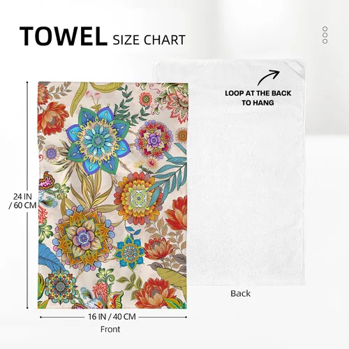 Vista 2 de Juego de toallas de cocina florales bohemias, juego de trapos de cocina absorbentes con mandala bohemios, juego de paños de cocina con flores