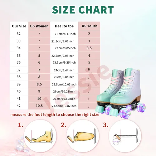 Vista 5 de jessie Roller Skates Women, PU Leather Flash Women Roller Skates, Fantasy Adjustable Purple Green Four-Wheel Beginner Adult Roller Skates Girl