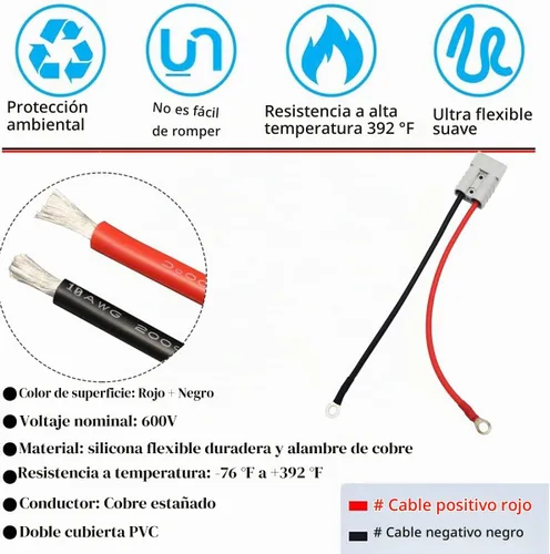 Vista 4 de CESFONJER 50A Conector de Conexión/Desconexión Rápida de Batería con Cable Conector de Batería de 10AWG y Anillo O, para Montacargas Eléctrico