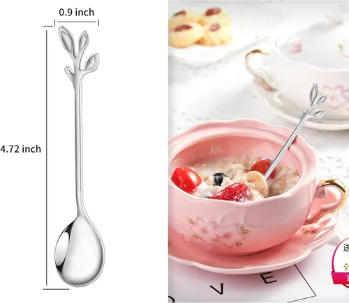 Vista 2 de IFeico - Mini cucharas de café, cucharas de té de acero inoxidable de grado alimenticio, cucharas de postre de hoja plateada de 4.7 pulgadas