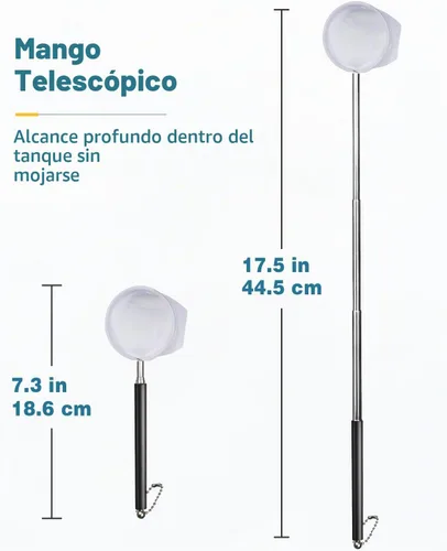 Vista 5 de Red de acuario Pawfly - Red de 5,1 cm para camarones y peces bebés con mango de acero inoxidable extensible para peceras pequeñas y estanques