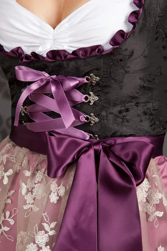 Vista 4 de Vestido midi de tirolesa bávara para mujer 2 piezas+delantal negro morado