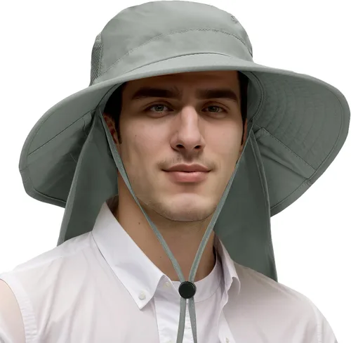 Vista 9 de Catalonia Sombrero de sol para hombre, sombrero de ala ancha para exteriores con solapa para el cuello, para pesca, senderismo, safari, jardinería