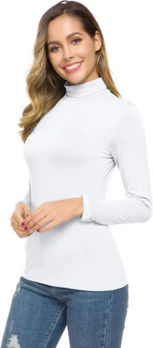 Vista 3 de POPZONE - Jersey básico de manga larga y cuello de tortuga para mujer, suave, ajustado y ligero