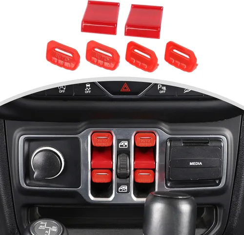 Vista 9 de Cherocar 4 piezas de cubierta de botón de interruptor de ventana Accesorios interiores para Jeep Wrangler JL JLU y Gladiator JT 2018-2026