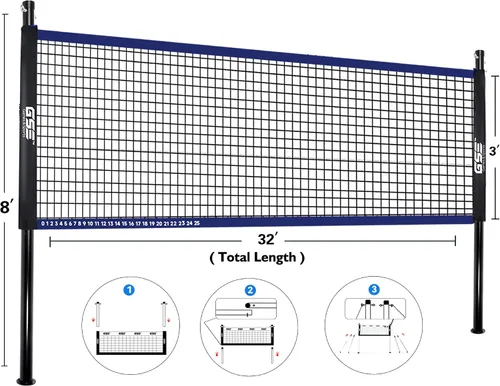 Vista 2 de GSE Games & Sports Expert Outdoor Badminton and Volleyball Combo Set, Yard Net Game Set with Ball, Pump, Boundary Line and Carry Bag for Backyard