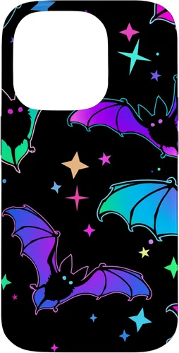 Vista 17 de iPhone 16 Gótico Bat Halloween Patrón Spooky Bats Lover Regalo en funda negra