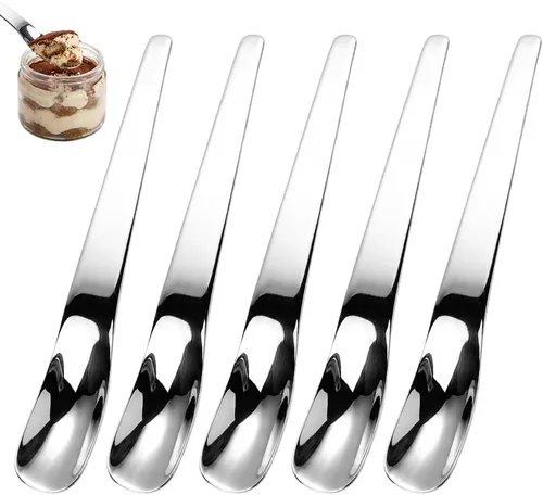 Vista 10 de Cuchara de postre de acero inoxidable con mango ergonómico largo, (3)