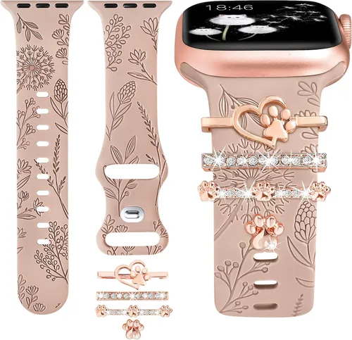 Vista 15 de Minyee Compatible con Apple Watch Banda con Encantos para Mujeres 41mm 40mm 38mm 42mm 44mm 45mm 49mm Anillos Decorativos en Forma de Flor