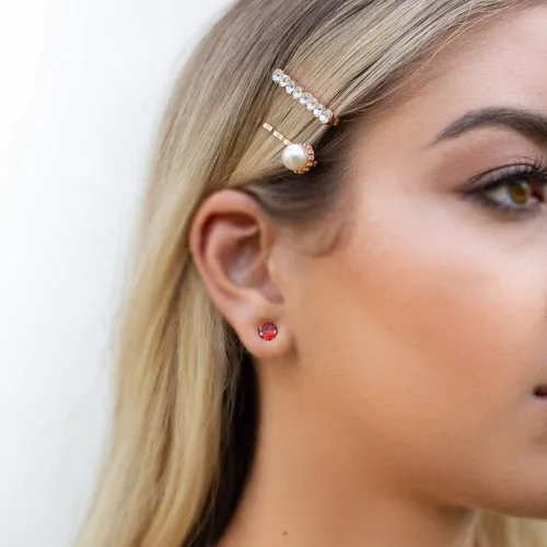 Vista 4 de Juego de 12 pares de aretes de tuerca de acero inoxidable con circonita cúbica para mujer, juego de aretes de tuerca con piedra natal multicolor