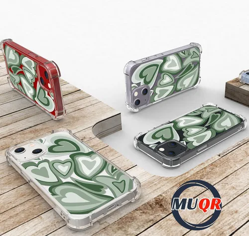 Vista 7 de Funda compatible con iPhone 15, diseño de kawaii, diseño femenino femenino para mujeres y niñas, diseño abstracto de corazón verde