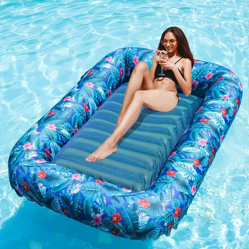 Vista 17 de FindUWill Flotador de Piscina Lounge de Gran Tamaño, 72" X 37" Flotadores de Piscina Extra Grandes Cubiertos de Tela para Adultos, Tumbona Inflable