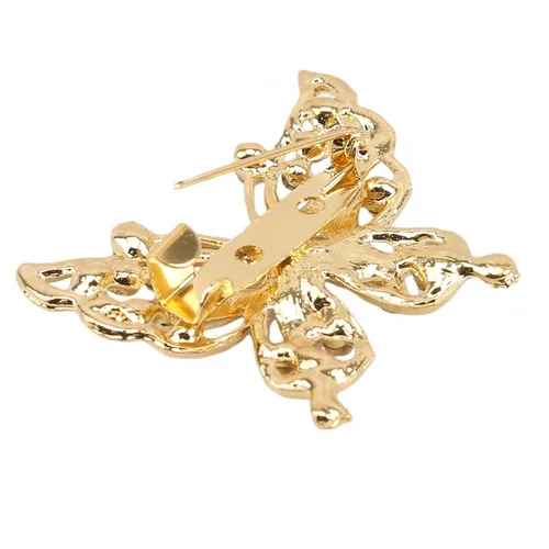 Vista 2 de JUNYY Broche de mariposa de cristal de diamantes de imitación para mujer elegante bufanda de insectos accesorios de ropa dorado 03527 onzas